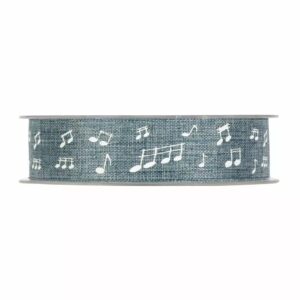 Bobine de ruban en coton bleu imprimé de notes blanches pour emballage de bouquet