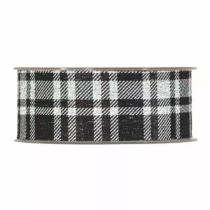 Bobine de ruban en coton tartan noir et blanc pour couronnes et compositions de Noël de fleuriste