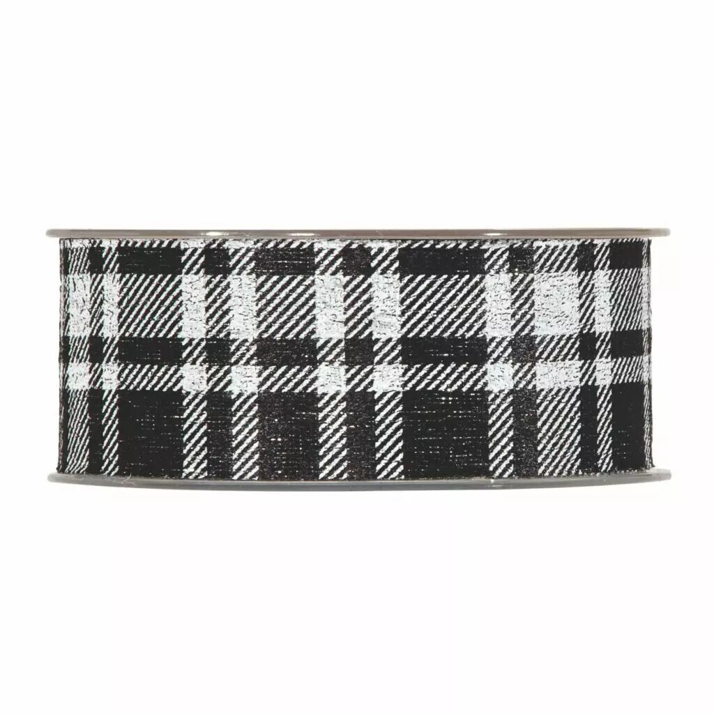 Bobine de ruban en coton tartan noir et blanc pour couronnes et compositions de Noël de fleuriste