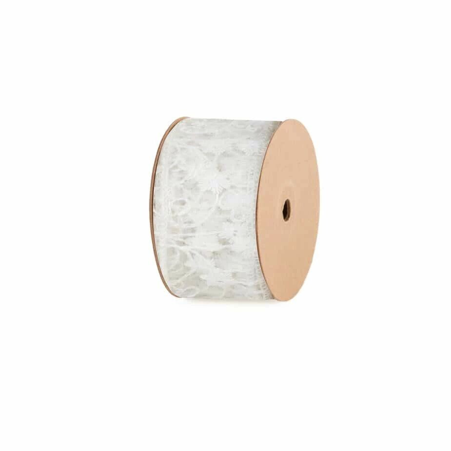 Bobine de ruban translucide blanc à motif floral façon dentelle pour bouquet de mariée de fleuriste