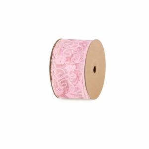Bobine de ruban translucide rose à motif floral façon dentelle pour bouquets de mariage et baptême