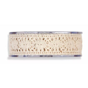 Rouleau de ruban façon dentelle écru 25 mm à motif de médaillons pour bouquets champêtres de fleuriste
