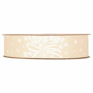 Rouleau de ruban crème imprimé de bouquets de roses blancs pour décoration florale de mariage