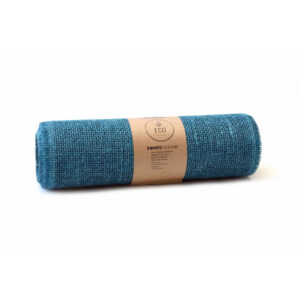 Rouleau de toile de jute bleu 30 cm aux bords effilochés pour chemin de table et décor floral