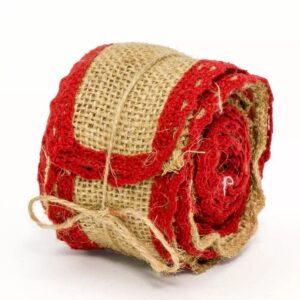 Rouleau de ruban de jute naturelle bordé de dentelle rouge pour décor floral champêtre et de Noël