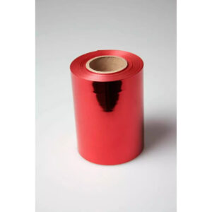 Bobine de ruban métallisé rouge à effet miroir 100 mm pour décors de Noël de fleuriste