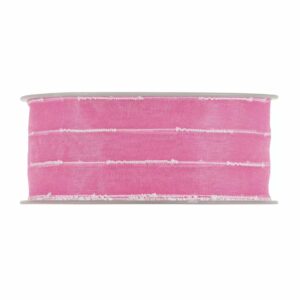 Rouleau de ruban en organza fuchsia rayé de fils blancs à petits nœuds pour dragées et bouquets