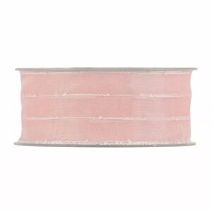 Rouleau de ruban en organza rose rayé de fils blancs à petits nœuds pour dragées de naissance