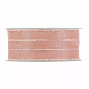Rouleau de ruban en organza vieux rose rayé de fils blancs à petits nœuds pour décor de mariage