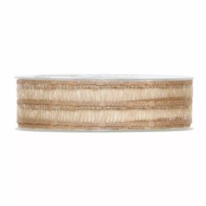 Rouleau de ruban polyester beige à bandes effet frangé et galons tressés pour bouquets de fleuriste