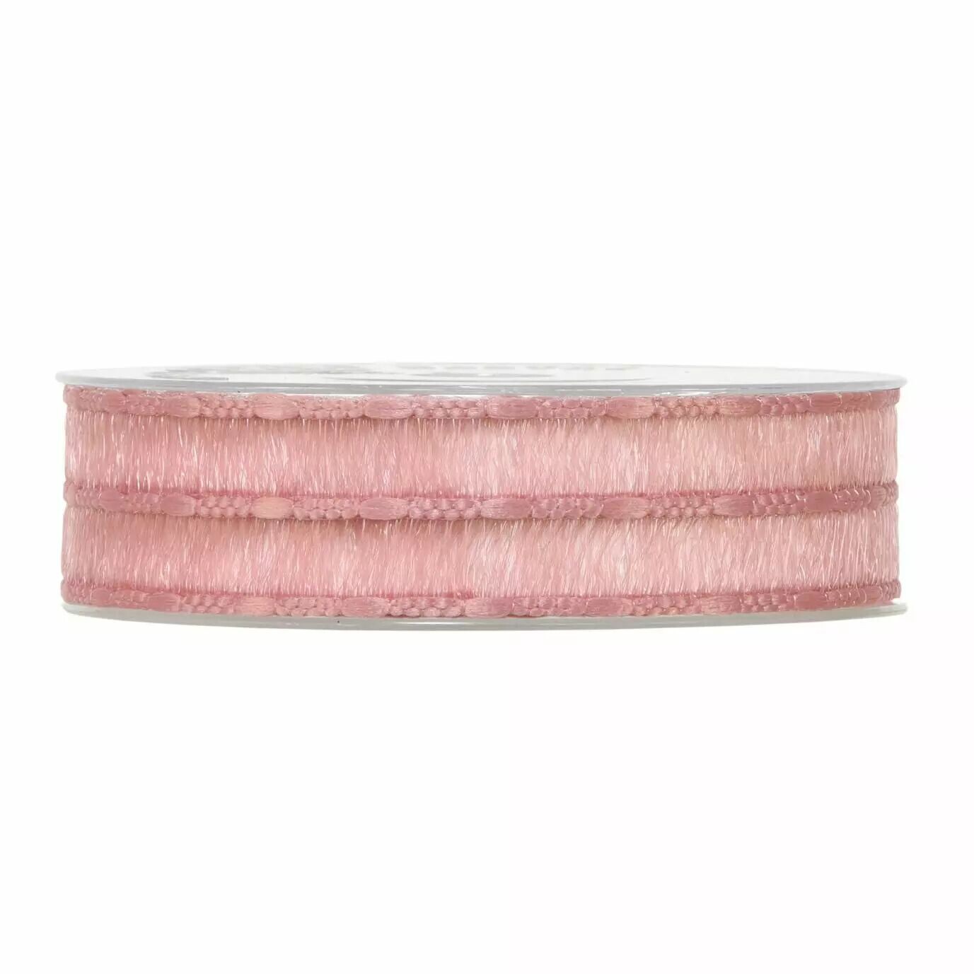 Rouleau de ruban polyester vieux rose à bandes effet frangé pour bouquets de mariage de fleuriste