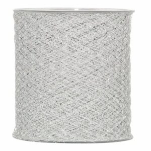 Bobine de ruban large en résille argentée à mailles losanges pour décors floraux de Noël