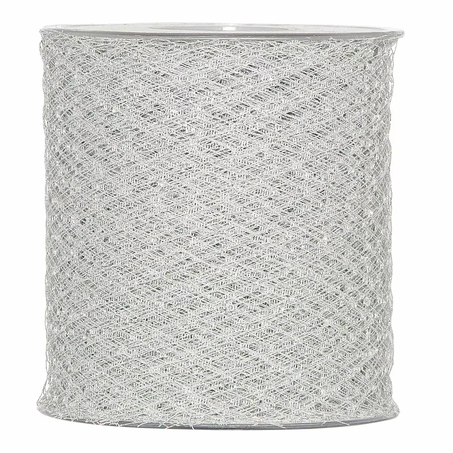 Bobine de ruban large en résille argentée à mailles losanges pour décors floraux de Noël