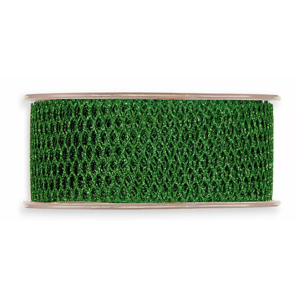 Bobine de ruban résille verte pailletée à mailles en nid d'abeille pour décorations florales de Noël