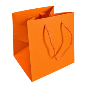 Sac cubique en kraft orange avec cordelière torsadée assortie pour transport de bouquets de fleuriste