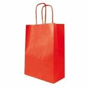 Grand sac en kraft rouge à anses en papier torsadé pour emporter bouquets et plantes de fleuriste