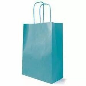 Grand sac en kraft turquoise à anses en papier torsadé pour emporter bouquets et plantes en boutique