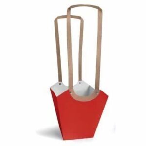 Sac porte-bouquet en carton rouge évasé à grandes anses kraft pour bouquet de roses en eau de Saint-Valentin