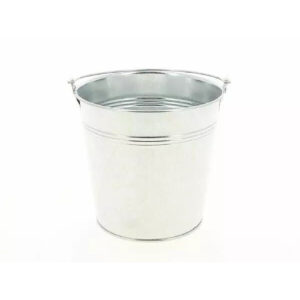 Petit seau en zinc naturel à anse avec rainures décoratives, cache-pot pour orchidée de fleuriste