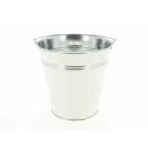 Seau en zinc naturel à anse D15 cm avec rainures sous le col, cache-pot de fleuriste pour plantes