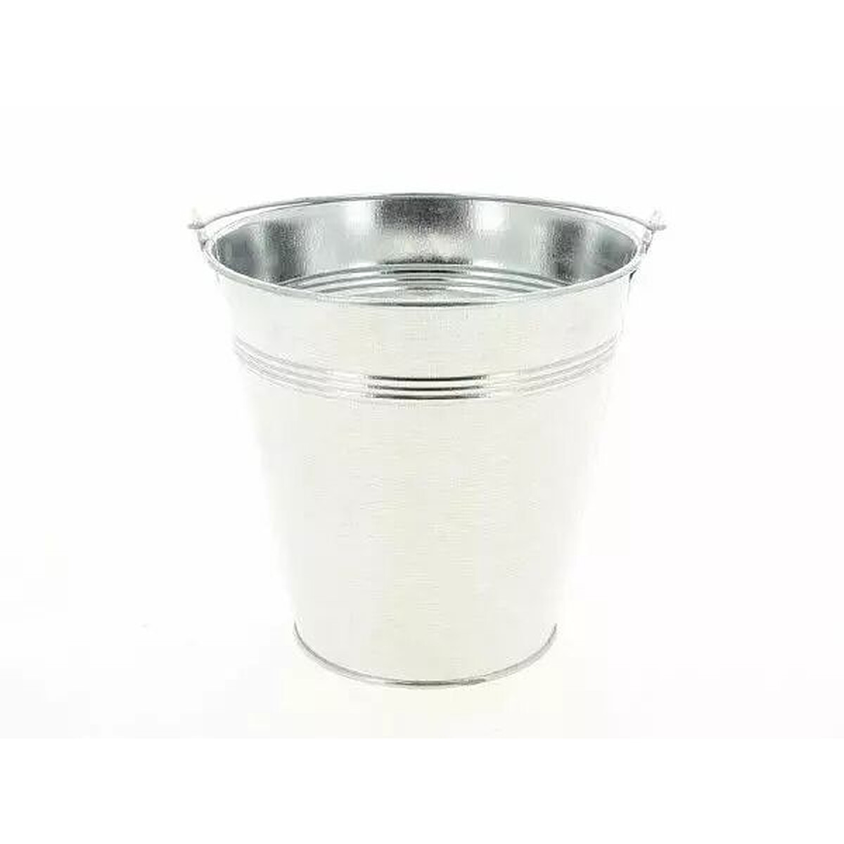 Seau en zinc naturel à anse D15 cm avec rainures sous le col, cache-pot de fleuriste pour plantes