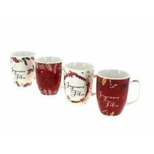 Tasses en céramique Joyeuses Fêtes rouge et blanc à motifs de houx pour mini plantes de Noël