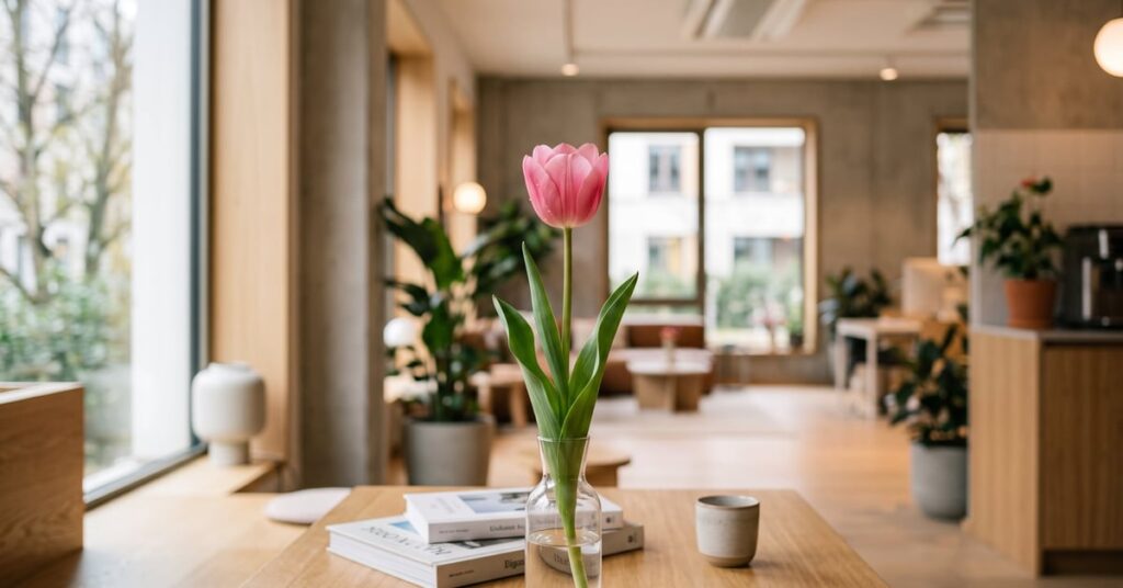 Tulipe rose en fleur au printemps, symbole d'élégance en fleuristerie