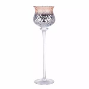 Vase en verre sur haute tige à coupe tulipe en relief dégradé cuivré et argent pour décor de fête