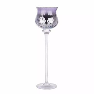 Vase en verre sur haute tige à coupe tulipe en relief dégradé lilas et argent pour table de mariage