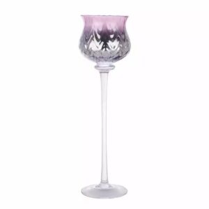 Vase en verre sur haute tige à coupe tulipe en relief dégradé rose et argent pour table de fête